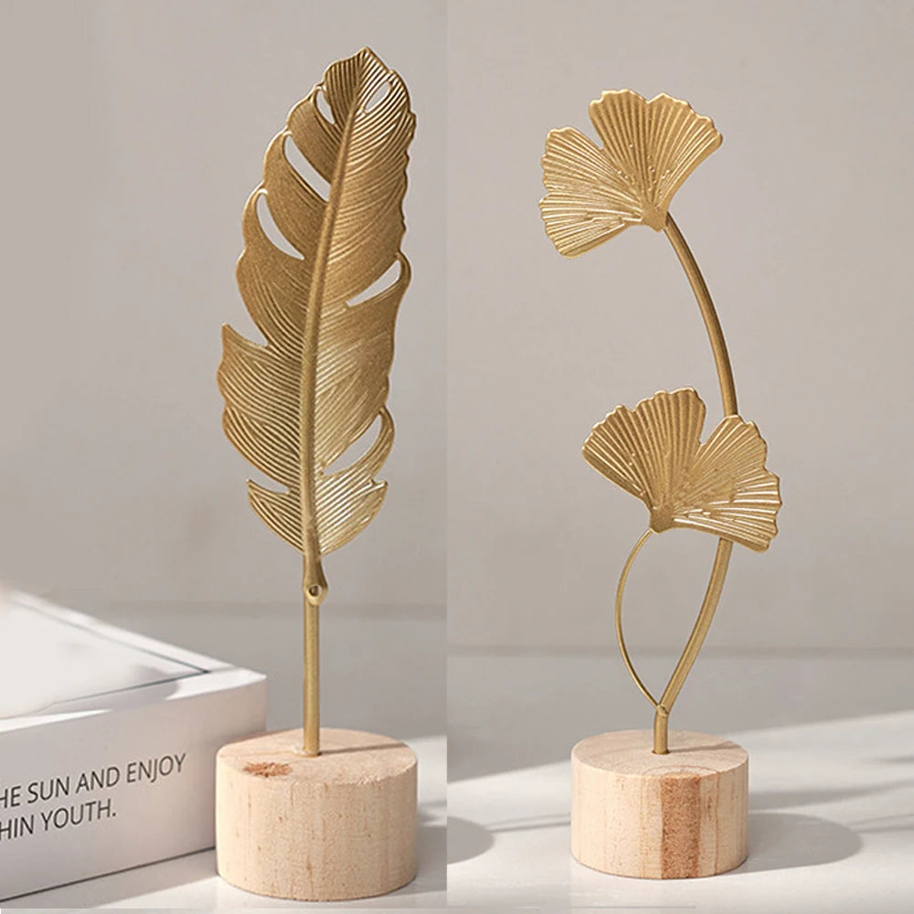 Nordisches Gold Ginkgo Blatt Handwerk Blätter Skulptur Luxus Wohnzimmer Dekor Zubehör Büro Desktop Ornamente