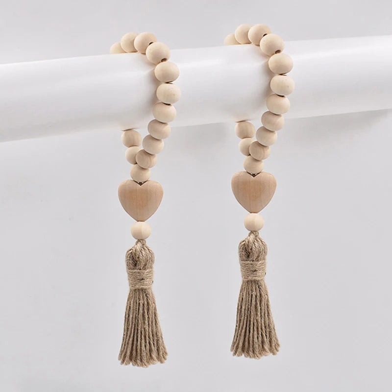 Holz Perlen Girlande Bauernhaus Wand hängende Heimdekor DIY Handgefertigte Girlande mit Jute Rustikale Wand Tassel Perlen Ornament Boho Geschenk