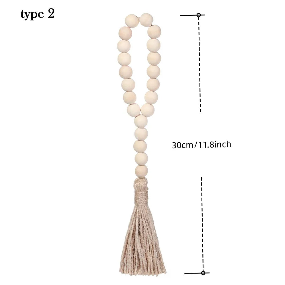 Holz Perlen Girlande Bauernhaus Wand hängende Heimdekor DIY Handgefertigte Girlande mit Jute Rustikale Wand Tassel Perlen Ornament Boho Geschenk