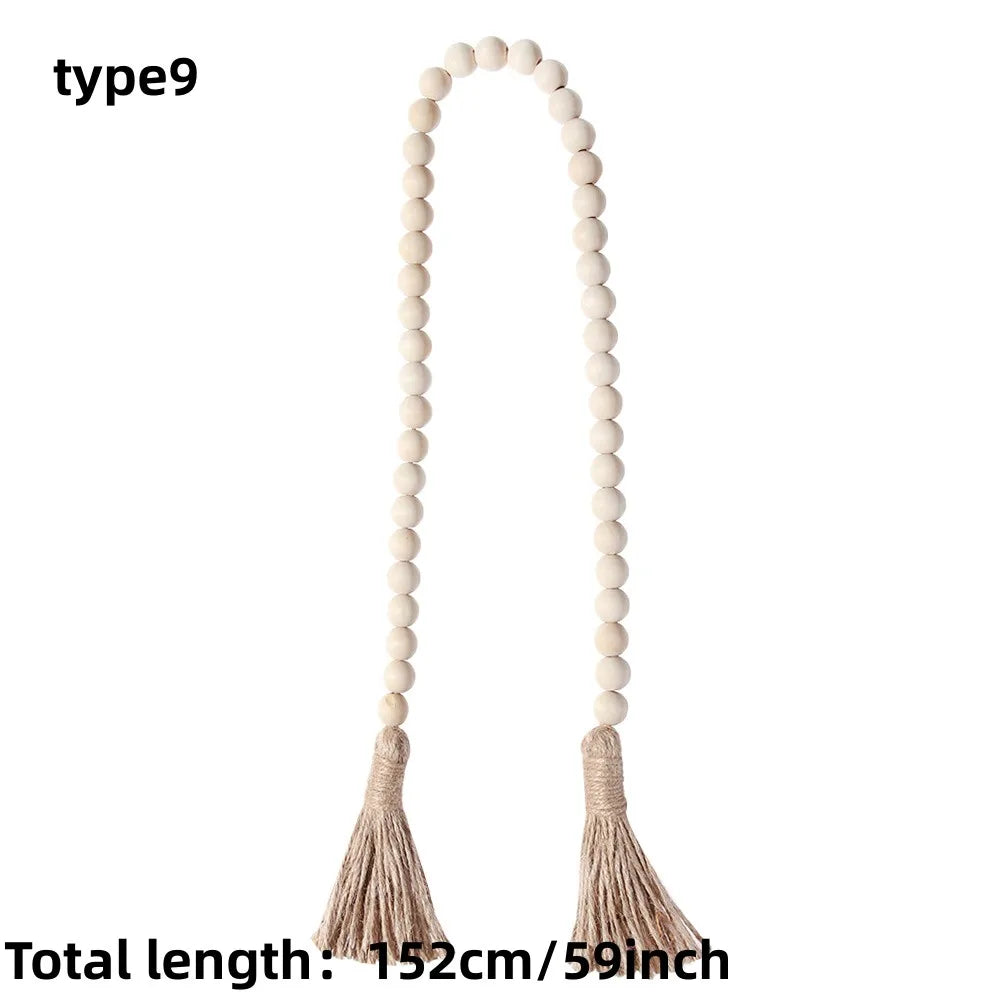 Holz Perlen Girlande Bauernhaus Wand hängende Heimdekor DIY Handgefertigte Girlande mit Jute Rustikale Wand Tassel Perlen Ornament Boho Geschenk