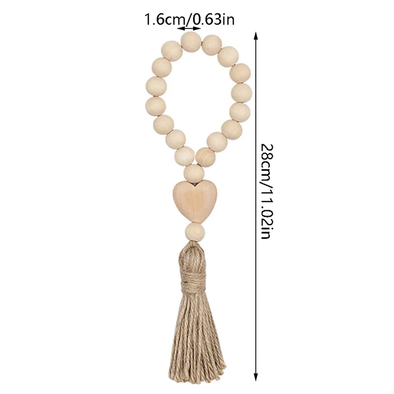 Holz Perlen Girlande Bauernhaus Wand hängende Heimdekor DIY Handgefertigte Girlande mit Jute Rustikale Wand Tassel Perlen Ornament Boho Geschenk
