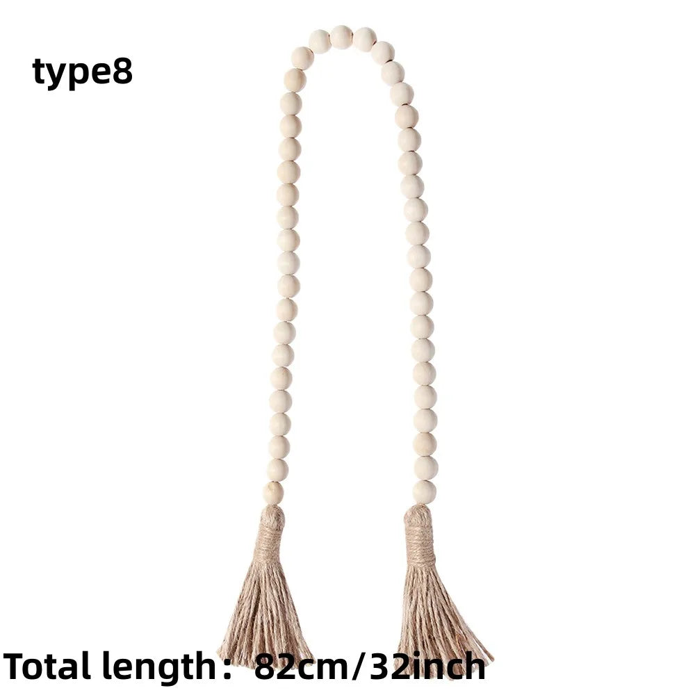 Holz Perlen Girlande Bauernhaus Wand hängende Heimdekor DIY Handgefertigte Girlande mit Jute Rustikale Wand Tassel Perlen Ornament Boho Geschenk