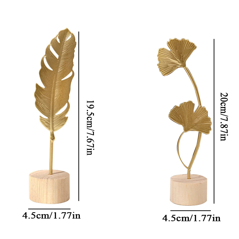 Nordisches Gold Ginkgo Blatt Handwerk Blätter Skulptur Luxus Wohnzimmer Dekor Zubehör Büro Desktop Ornamente