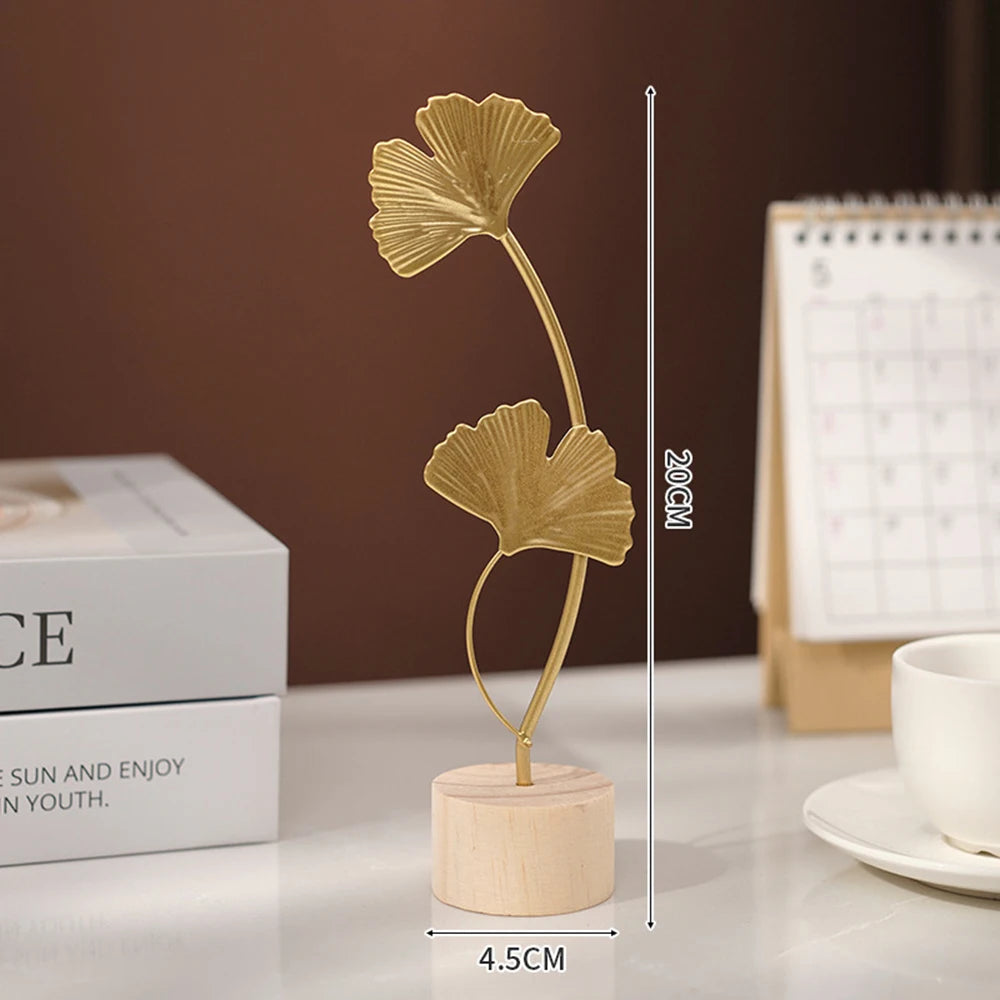 Nordisches Gold Ginkgo Blatt Handwerk Blätter Skulptur Luxus Wohnzimmer Dekor Zubehör Büro Desktop Ornamente