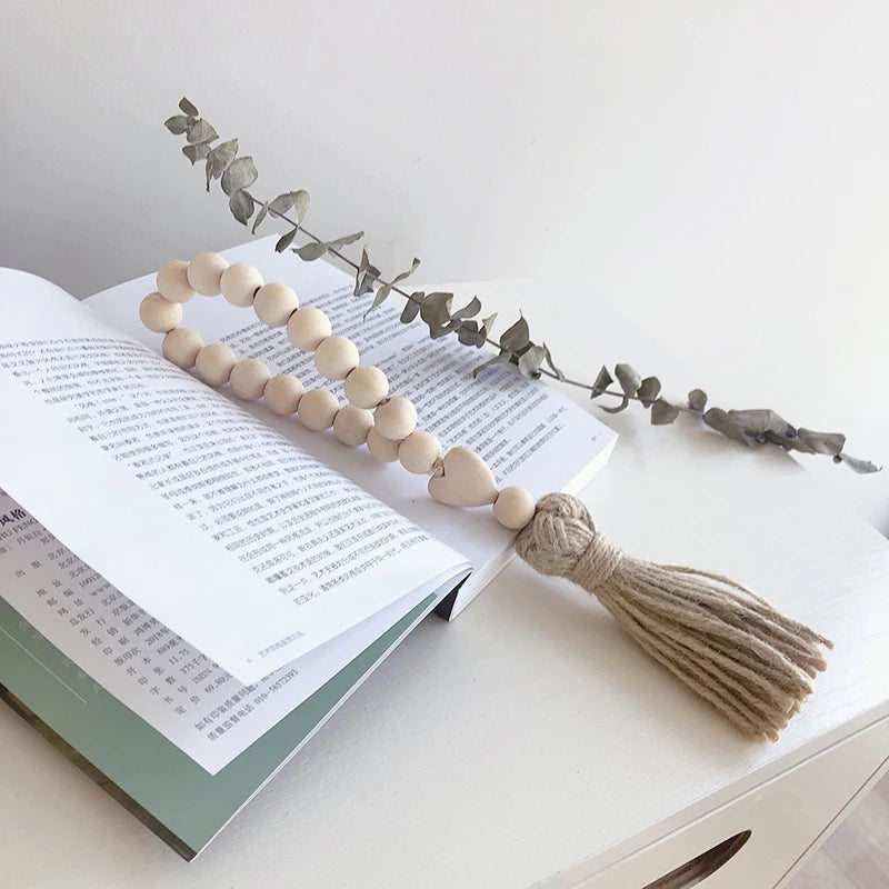 Holz Perlen Girlande Bauernhaus Wand hängende Heimdekor DIY Handgefertigte Girlande mit Jute Rustikale Wand Tassel Perlen Ornament Boho Geschenk