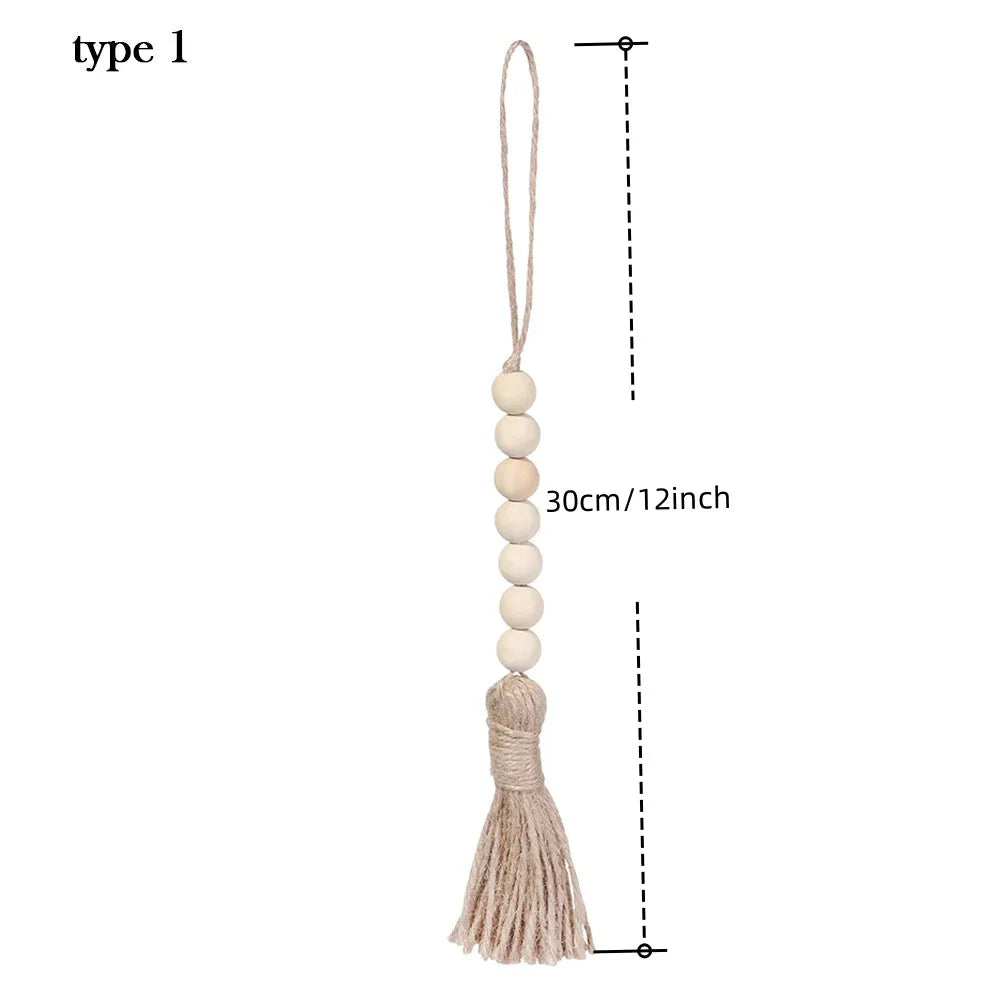 Holz Perlen Girlande Bauernhaus Wand hängende Heimdekor DIY Handgefertigte Girlande mit Jute Rustikale Wand Tassel Perlen Ornament Boho Geschenk