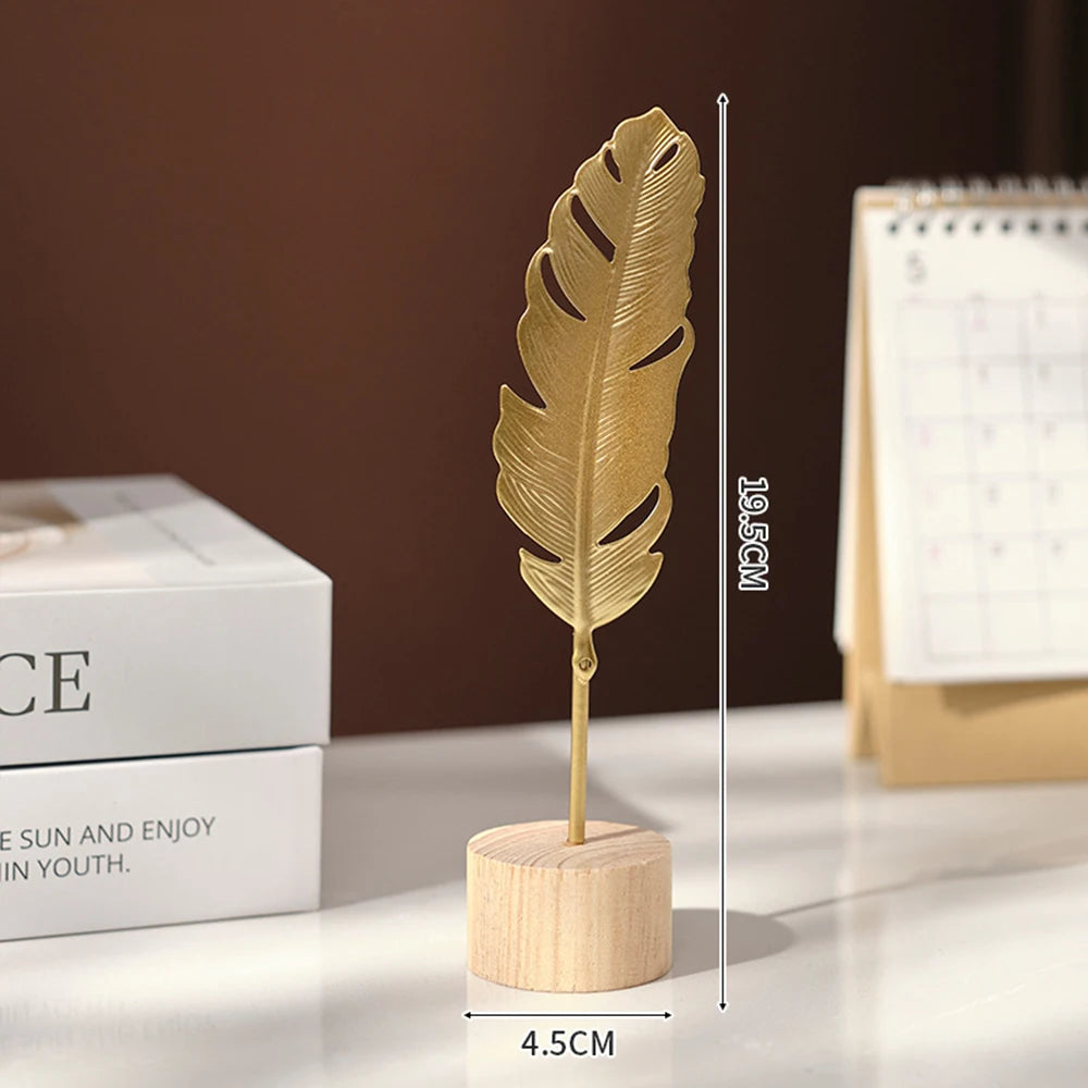 Nordisches Gold Ginkgo Blatt Handwerk Blätter Skulptur Luxus Wohnzimmer Dekor Zubehör Büro Desktop Ornamente