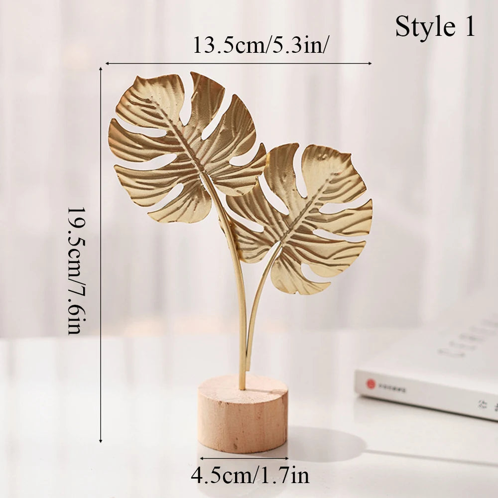 Nordisches Gold Ginkgo Blatt Handwerk Blätter Skulptur Luxus Wohnzimmer Dekor Zubehör Büro Desktop Ornamente