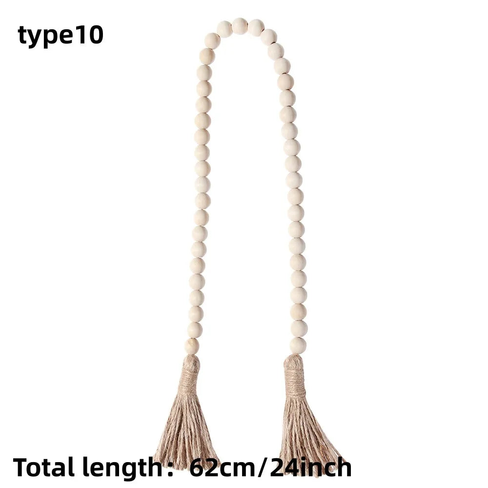 Holz Perlen Girlande Bauernhaus Wand hängende Heimdekor DIY Handgefertigte Girlande mit Jute Rustikale Wand Tassel Perlen Ornament Boho Geschenk