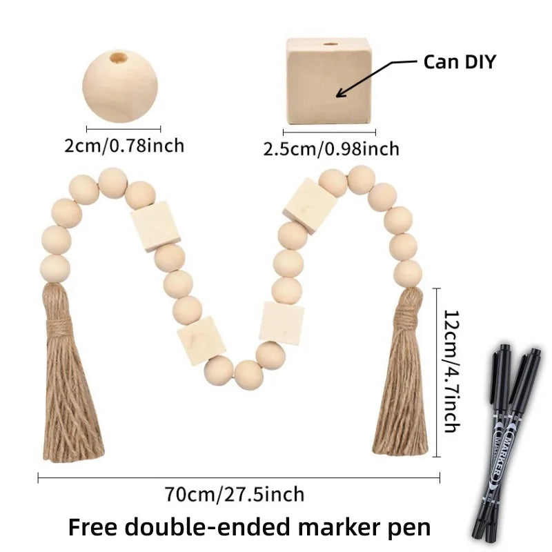 Holz Perlen Girlande Bauernhaus Wand hängende Heimdekor DIY Handgefertigte Girlande mit Jute Rustikale Wand Tassel Perlen Ornament Boho Geschenk