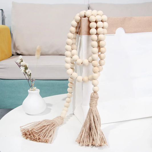 Holz Perlen Girlande Bauernhaus Wand hängende Heimdekor DIY Handgefertigte Girlande mit Jute Rustikale Wand Tassel Perlen Ornament Boho Geschenk