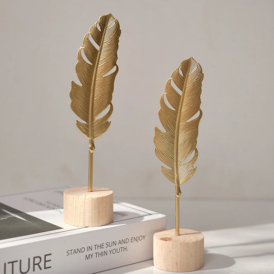 Nordisches Gold Ginkgo Blatt Handwerk Blätter Skulptur Luxus Wohnzimmer Dekor Zubehör Büro Desktop Ornamente