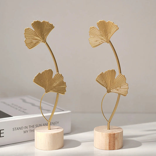 Nordisches Gold Ginkgo Blatt Handwerk Blätter Skulptur Luxus Wohnzimmer Dekor Zubehör Büro Desktop Ornamente